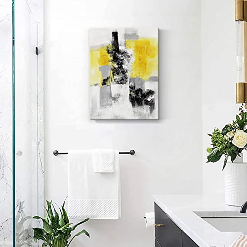 7Fisionart Gray and Yellow Abstract Canvas Wall Art Bathroom Pictures Painting Grey Black Yellow Wall Décor Modern Framed Artwork for Living Dining Room Kitchen Office Home Decorations 12"x16"