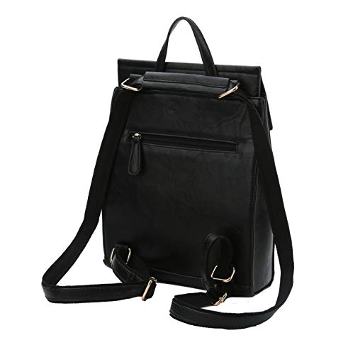 virago Fashion Designer Handbag Daily Convertible Vegan Leather Travel Backpack Shoulder Bag (BLACK)