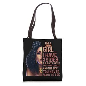 libra girl black african american mixed girl afro woman tote bag