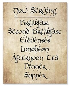 daily meals menu wall print – fan inspired home wall decor – second breakfast kitchen sign – perfect gift for lotr fans – 11×14 – unframed