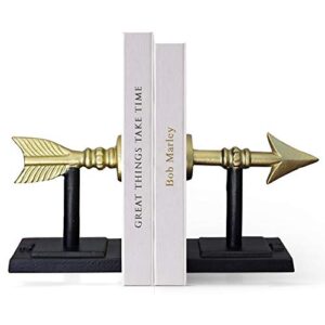 Large Gold Arrow Metal Bookends | Heavy, Decorative, Farmhouse, & Unique for The Bookshelf by Wallcharmers