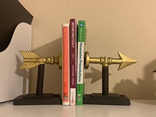 Large Gold Arrow Metal Bookends | Heavy, Decorative, Farmhouse, & Unique for The Bookshelf by Wallcharmers