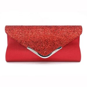 elegant faux leather pu & glitter women evening purses party dinner clutch handbags (red)