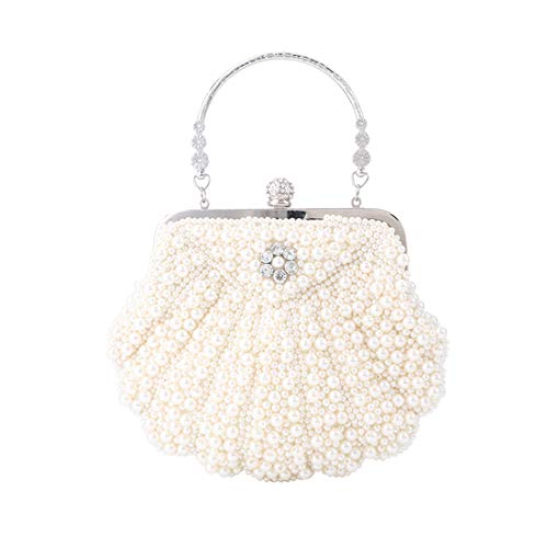 XINNI Women Shell Shape Pearl Rhinestone Purse Clutch Handbag for Cocktail Evening Party