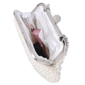 XINNI Women Shell Shape Pearl Rhinestone Purse Clutch Handbag for Cocktail Evening Party