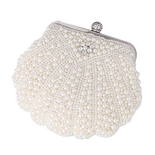 XINNI Women Shell Shape Pearl Rhinestone Purse Clutch Handbag for Cocktail Evening Party