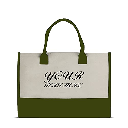 VANESSA ROSELLA Personalized 100% Cotton Canvas Chic Tote Bag (Olive - Customize)