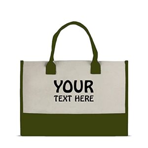 VANESSA ROSELLA Personalized 100% Cotton Canvas Chic Tote Bag (Olive - Customize)