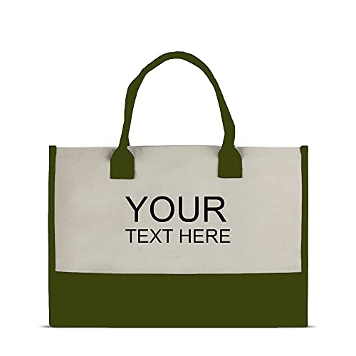 VANESSA ROSELLA Personalized 100% Cotton Canvas Chic Tote Bag (Olive - Customize)