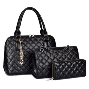 women handbag ladies fashion shoulder bags, purses and handbags crossbody wallets for women’s tote top handle satchel, hobo bag 3pcs purse set for her (black)