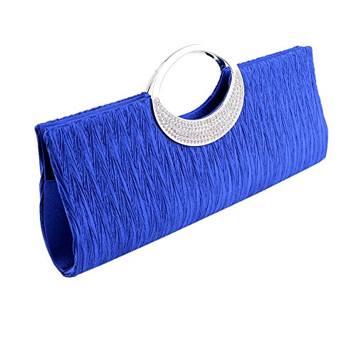 Yuanlar Rhinestone Satin Pleated Evening Clutches Bridal Wedding Handbag Purse Evening Bags (Blue)