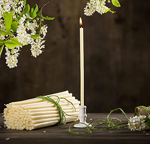 Danilovo Pure Beeswax Candles - No-Drip, Smoke-Less, Tall, Thin Taper Candles – Decorative Candles for Church Prayer, Decor or Birthday Candles – Honey Scented – 5.9 in, Ø 0.2 in (White, 50pcs)