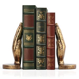 book ends to hold books heavy duty – book ends for shelves, mxarltr decorative bookends for heavy books with anti-slip base book stopper for shelves books magazines home office decor (antique brass)