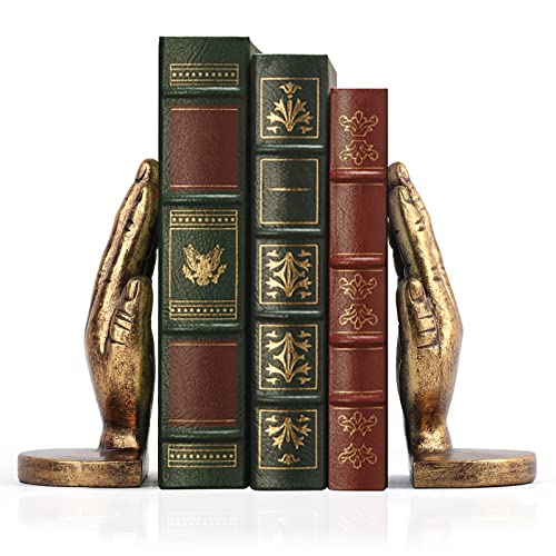 Book Ends to Hold Books Heavy Duty - Book Ends for Shelves, MXARLTR Decorative Bookends for Heavy Books with Anti-Slip Base Book Stopper for Shelves Books Magazines Home Office Decor (Antique Brass)