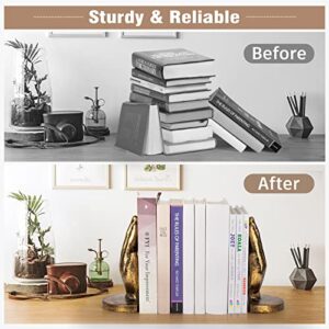 Book Ends to Hold Books Heavy Duty - Book Ends for Shelves, MXARLTR Decorative Bookends for Heavy Books with Anti-Slip Base Book Stopper for Shelves Books Magazines Home Office Decor (Antique Brass)