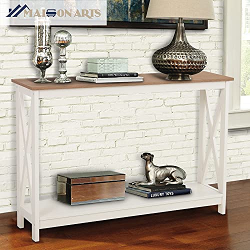 MAISON ARTS Console Sofa Table with Storage Shelf Modern Entry Table for Entryway Living Room, Hallway, Foyer, Corridor, Office, Wood Look Accent Furniture, Easy Assembly, Ivory