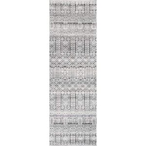 nuLOOM Mabe Geometric Aztec Runner Rug, 2' 8" x 8', Ivory