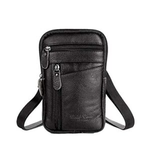 krondo men’s leather handbag bag small crossbody shoulder bags phone wallet satchel pocket camping casual daypack-black