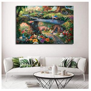 KONGQTE Alice in Wonderland Canvas Painting by Thomas Kinkade Posters Prints Wall Art Picture Modern Home Decoration Kid Christmas-24Inx36Inx1 No Frame