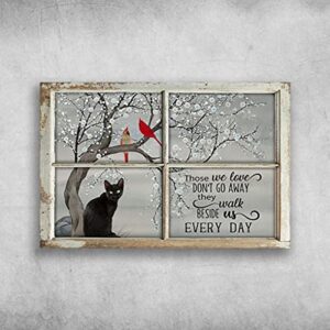 mallony retro vintage metal plaque black cat and cardinal bird – those we love, don’t go away 8×12 inches home wall decoration fun gift