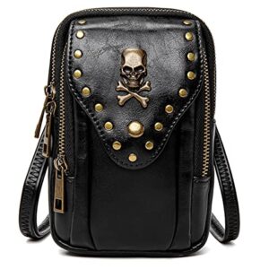 Punk Gothic Skull Carry Purse Women Handbag Single Shoulder Waist Bag Cell phone Wallet Steampunk Retro Women Travel Purse Motorcycle Bag Stud Rivet Fashion,Black,803,Small