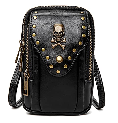 Punk Gothic Skull Carry Purse Women Handbag Single Shoulder Waist Bag Cell phone Wallet Steampunk Retro Women Travel Purse Motorcycle Bag Stud Rivet Fashion,Black,803,Small