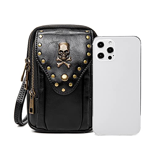 Punk Gothic Skull Carry Purse Women Handbag Single Shoulder Waist Bag Cell phone Wallet Steampunk Retro Women Travel Purse Motorcycle Bag Stud Rivet Fashion,Black,803,Small