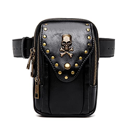 Punk Gothic Skull Carry Purse Women Handbag Single Shoulder Waist Bag Cell phone Wallet Steampunk Retro Women Travel Purse Motorcycle Bag Stud Rivet Fashion,Black,803,Small