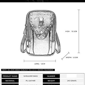 Punk Gothic Skull Carry Purse Women Handbag Single Shoulder Waist Bag Cell phone Wallet Steampunk Retro Women Travel Purse Motorcycle Bag Stud Rivet Fashion,Black,803,Small