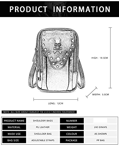 Punk Gothic Skull Carry Purse Women Handbag Single Shoulder Waist Bag Cell phone Wallet Steampunk Retro Women Travel Purse Motorcycle Bag Stud Rivet Fashion,Black,803,Small