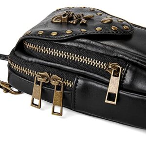 Punk Gothic Skull Carry Purse Women Handbag Single Shoulder Waist Bag Cell phone Wallet Steampunk Retro Women Travel Purse Motorcycle Bag Stud Rivet Fashion,Black,803,Small