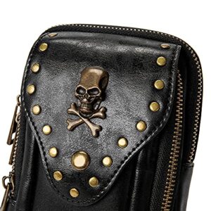 Punk Gothic Skull Carry Purse Women Handbag Single Shoulder Waist Bag Cell phone Wallet Steampunk Retro Women Travel Purse Motorcycle Bag Stud Rivet Fashion,Black,803,Small