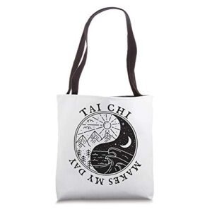 tai chi makes my day, retro vintage 80s yin yang balance tote bag