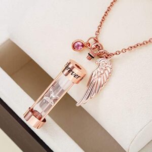 PREKIAR Cremation Urn Necklace for Ashes Timeless Hourglass Memorial Pendant Keepsake Jewelry for Human Pet Ashes with 12 Birthstone Angel Wing (Rose Gold Hourglass)