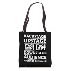 theater funny backstage upstage stage right stage left tote bag