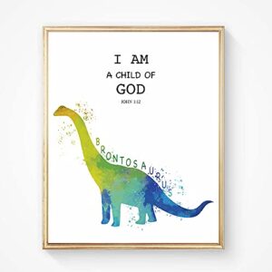 SUUURA-OO Christian Quotes Bible Scripture Quote Dinosaur Watercolor Wall Art Prints Set of 4 (8”X10”), Dinosaur Poster Wall Decor for Kids Teens Boys Room Bedroom Nursery Unframed