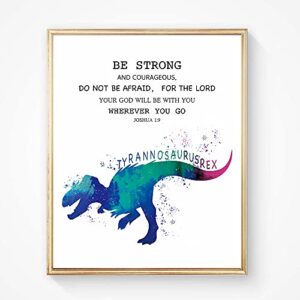 SUUURA-OO Christian Quotes Bible Scripture Quote Dinosaur Watercolor Wall Art Prints Set of 4 (8”X10”), Dinosaur Poster Wall Decor for Kids Teens Boys Room Bedroom Nursery Unframed