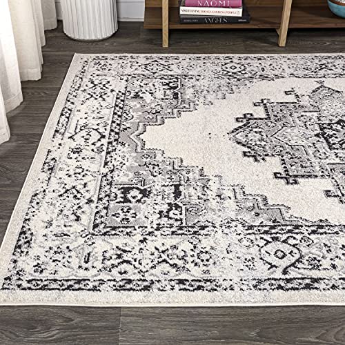 JONATHAN Y BMF107B-8 Inigo Cottage Medallion Indoor Area-Rug Bohemian Vintage Floral Easy-Cleaning High Traffic Bedroom Kitchen Living Room Non Shedding, 8 ft x 10 ft, Grey