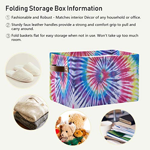 AUUXVA Storage Bins Canvas Fabric Storage Basket 2pc Tie Dye Collapsible Storage Cube Box with Handles for Clothes, Book, Toys, Shelf, Gift Baskets