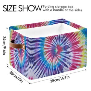 AUUXVA Storage Bins Canvas Fabric Storage Basket 2pc Tie Dye Collapsible Storage Cube Box with Handles for Clothes, Book, Toys, Shelf, Gift Baskets