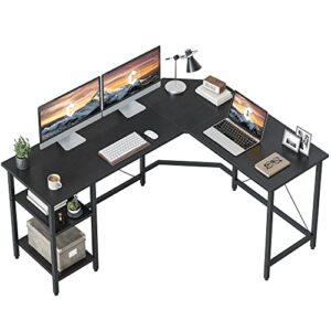 cubicubi 59 x 47 inch l shaped gaming desk with storage shelves, corner computer desk for home office, black