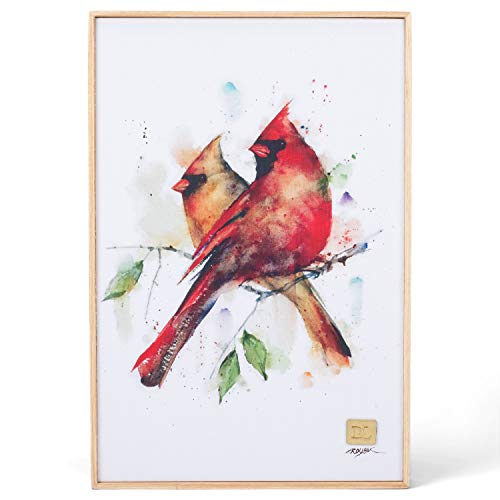 DEMDACO Dean Crouser Cardinal Pair Watercolor Red 12 x 8 Wood and Canvas Decorative Wall Art Sign