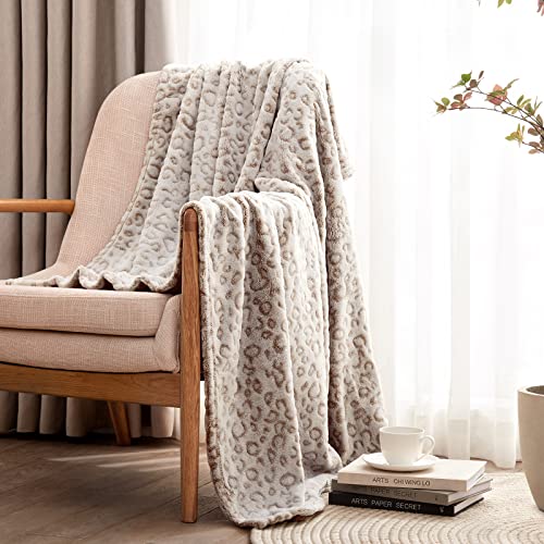 HOMEIDEAS Fleece Flannel Printed Blanket Twin Size, 61X80 Inches Soft Lightweight Microfiber Throw Blanket for Couch/Sofa/Bed for All Season,Brown Leopard/Cheetah