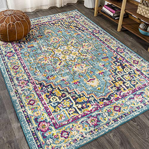 JONATHAN Y MDP207E-4 Brooklyn Geometric Medallion Bohemian Indoor Area-Rug Country Easy-Cleaning Bedroom Kitchen Living Room Non Shedding, 4 X 6, Blue