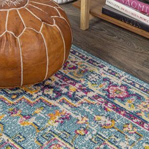 JONATHAN Y MDP207E-4 Brooklyn Geometric Medallion Bohemian Indoor Area-Rug Country Easy-Cleaning Bedroom Kitchen Living Room Non Shedding, 4 X 6, Blue