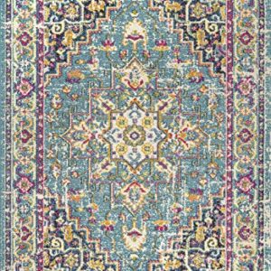 JONATHAN Y MDP207E-4 Brooklyn Geometric Medallion Bohemian Indoor Area-Rug Country Easy-Cleaning Bedroom Kitchen Living Room Non Shedding, 4 X 6, Blue