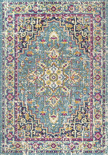 JONATHAN Y MDP207E-4 Brooklyn Geometric Medallion Bohemian Indoor Area-Rug Country Easy-Cleaning Bedroom Kitchen Living Room Non Shedding, 4 X 6, Blue