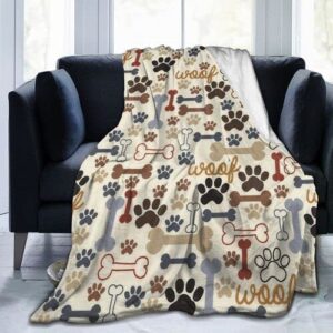 tiehrpr dog paw print bones blanket flannel fleece throw blanket gifts for bed couch sofa chair 50″x40″