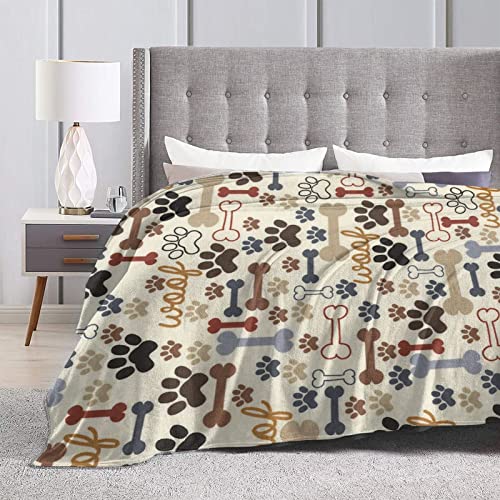 tiehrpr Dog Paw Print Bones Blanket Flannel Fleece Throw Blanket Gifts for Bed Couch Sofa Chair 50"X40"