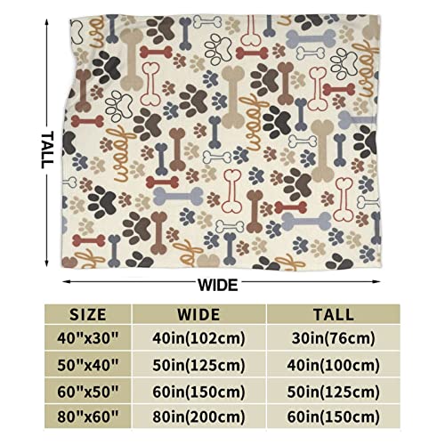 tiehrpr Dog Paw Print Bones Blanket Flannel Fleece Throw Blanket Gifts for Bed Couch Sofa Chair 50"X40"